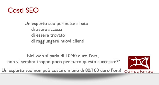 costi seo un vero professionista, non può costare meno di 80/100 euro l'ora