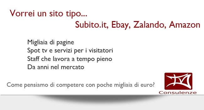 vorrei un sito tipo... eBay, Amazon, Zalando, ma come pensiamo di competere con la loro forza economica?